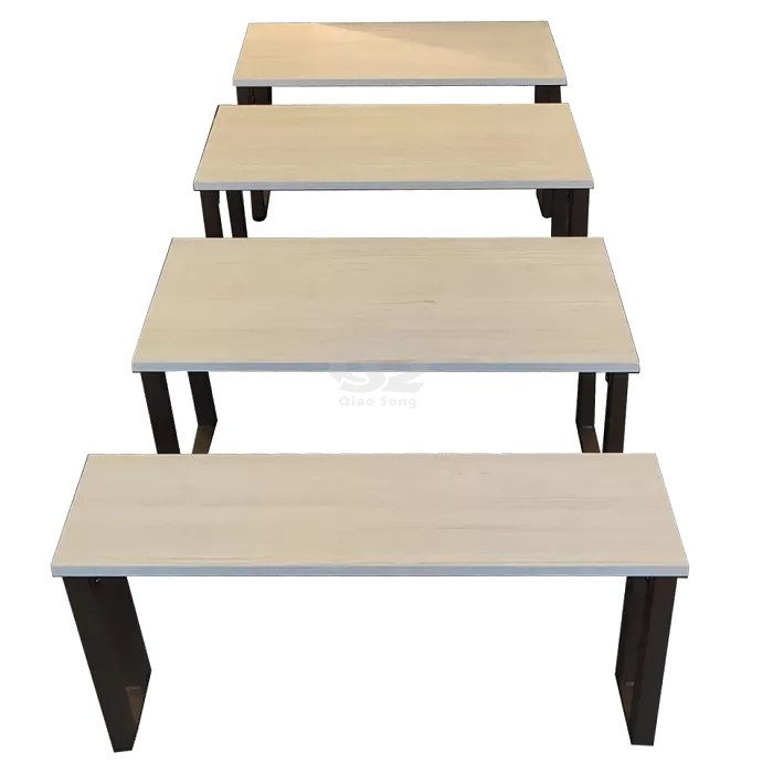 Set of 4 Brown and Wood Rectangular Stacking Display Tables 