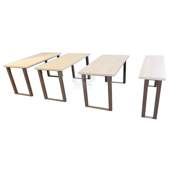 Set of 4 Brown and Wood Rectangular Stacking Display Tables 