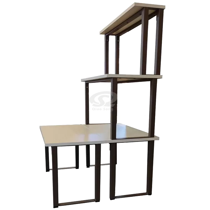 Set of 4 Brown and Wood Rectangular Stacking Display Tables 