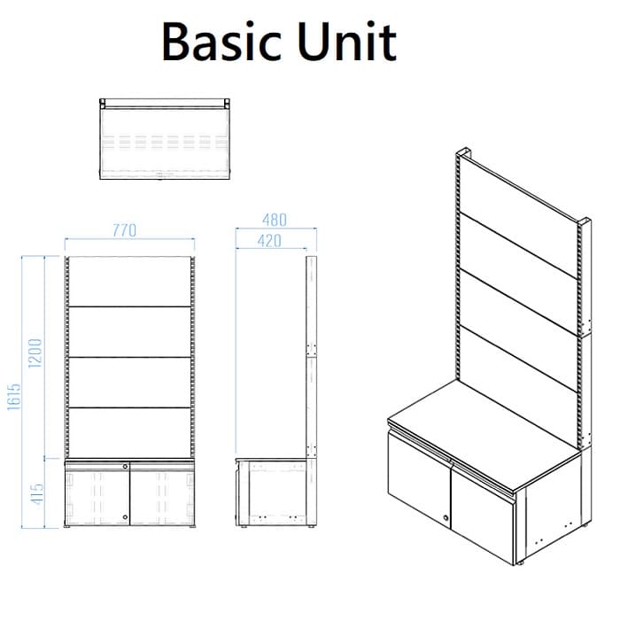 Basic Unit Blueprint Specification: W770 x D480 x H1615 mm